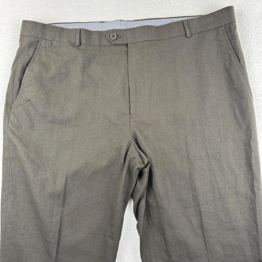 Stafford Linen Blend Trousers Mens 44x30 Brown Classic‎ Fit Flat Front Pants